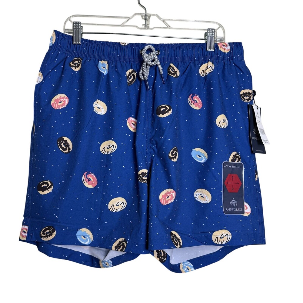 RAINFOREST Men's Donut Swim Trunks Large Navy Blue Y2K Retro Fun Summer Vacation